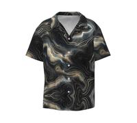 Golden Ripples - Camicia da uomo a maniche corte con colletto cubano e bottoni, stile casual, per spiaggia, resort e vacanze, nero, XL-5XL