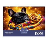 Golden Rose Black Dog 1000 Pezzi Puzzle Classici Per Adulti E Bambini A Partire Da 12 Anni Giochi Rilassamento E Intelligence Perfetto Per Appassionati Di Esperti - Decorazione Della Casa 70x50cm/100