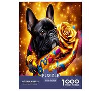 Golden Rose Black Dog Jigsaw Puzzle,1000 Pezzi Classici, Per Adulti E Bambini A Partire Da 12 Anni Giochi Educativi Giocattoli Sfida Impossibile - Regalo Per Amore E Amico 38x26cm/1000pcs