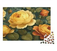 Golden Roses-Botanical Garden Art 1000Pc Challenging Puzzle Yellow And Orange Roses for Adults Teens & Seniors Brainteasing Game 70x50cm/1000pcs