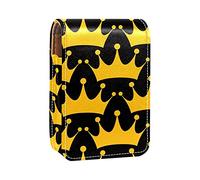 Golden Royal Crown Pattern Black Lip Gloss Holder Lipstick Case Portable Makeup Bag Travel Lipstick Organizer Case con Specchio Mini Rossetto Storage Box per le donne, Multicolore, 9.5x2x7