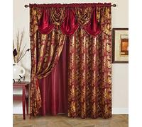 Golden Rugs Jana Collection - Set di tende in jacquard LuXury con mantovana e supporto per camera da letto, soggiorno, sala da pranzo, 284,5 x 84 cm, colore: bordeaux