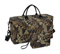 Golden Sea Turtle Ocean Waves Boho borsone da portare con sé il fine settimana, borsa sportiva da palestra con tracolla regolabile per yoga impermeabile