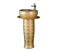 Golden Sink, Luxury Floor Standing Vanity Sink Combo with Faucet, Drain And Mirror, 3-Pieces Column Basin(Color:C) (C One Size)
