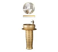 Golden Sink, Luxury Floor Standing Vanity Sink Combo with Faucet, Drain And Mirror, 3-Pieces Column Basin(Color:C) (D One Size)