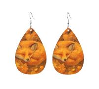 Golden Sleeping Fox And Autumn Leaves Orecchini Pendenti A Goccia In Pelle Eleganti Orecchini Da Donna In Finta Pelle Innovativi Ciondolo A Goccia Per Uso Quotidiano Feste Feste