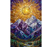Golden Solstice Summit Paperback Notebook - Handcrafted Stained Glass Style Notepad for Daily Reflection: Scenic Alpine Horizon Illustration; College ... Manifesting, and Wilderness Inspiration