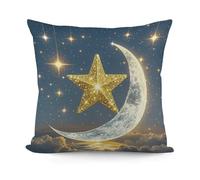 Golden Stars And Moon Federa per Cuscino con Cerniera Cuscino Copricuscini con Cerniera Invisibile Federe De Cuscini per Camera da Letto Esterni Letti 45X45Cm