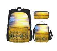 Golden Sunflower 3 pz Zaini 40,6 cm Scuola Prescolare Bookbag e Lunch Box per Bambini Elementari, Nero , Taglia unica, Set di zaini per la scuola