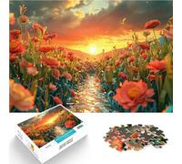 Golden Sunset Creek con fiori vivaci puzzle 1000 pezzi per adulti Allena il tuo cervello e le tue mani perché è ideale come regalo per tutta la famiglia 38x26cm