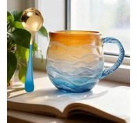 Golden Tide Mug, Sea Glass Ocean Wave Coffee Mug, 12 Oz Handcrafted Ocean Wave Pattern Coastal Beach Themed Mugs (1set)