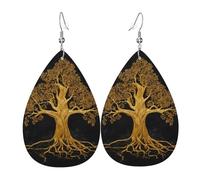 Golden Viking Norse Tree Life Orecchini In Pelle Stampato Orecchini Penzolare Orecchino In Pelle Per Decorazioni Cosplay