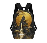 Golden Waterfall And Bonsai Trees Zaino Scolastico Per Bambini, Stampato in 3D, Borsa Scolastica Alla Moda, Borsa Scolastica Casual Per Ragazzi, Studenti Delle Scuole Elementari E Medie 17inch