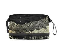 Golden Wave, trousse per cosmetici a doppio strato, per donne e ragazze, trousse da viaggio per trucchi, pratica borsa organizer con scomparto per pennelli, Multi, 27x15x14 cm/10.6x5.9x5.5 in, Beauty