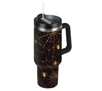 Golden Web Spider Vacuum Large Mouth Bottiglia d'acqua con coperchio e cannuccia decorativa to go tazza da caffè per acqua, tè freddo o caffè botellas de Acero inoxidable para agua 1,18 oz