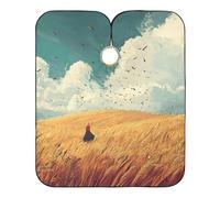 Golden Wheat Field Illustration Hair Salon Capo con chiusura a scatto regolabile, mantella per capelli per tintura capa para cortar Cabello 165,1 x 139,7 cm