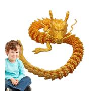 Golden Wingless Serpent - Jointed Action Figure, Stress Relief Sensory Gadget, Gold Bio-Mechanical Statuette | 3D Printed Dragon Collectible, Perfect Choice for Office Home Study Display Art