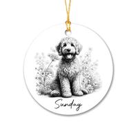 Goldendoodle - Ornamento natalizio per cani Goldendoodle, ornamento personalizzato per gli amanti dei cani, ornamento per cani nel prato, regali per cane, papà, cane mamma, nome personalizzato per