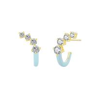 Goldene Ohrringe Damen, Ohrringe Silber 925 Klein Geometrische U-Form mit Rundschliff Weiß Zirconia