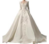 GoldeneAmeisen Abiti da sposa a maniche lunghe, abiti da sposa a coda da sposa, con treno, design a fascia, per cene, riunioni di famiglia e feste