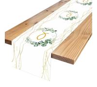 Goldenland Runner da tavola per comunione, cresima, decorazione da tavolo, in lino, per la prima comunione, per bambini, colore bianco, 183 x 40 cm, pesce nella ghirlanda di compleanno