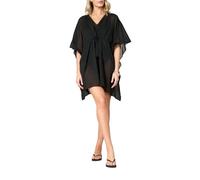 Goldenpoint Donna Copricostume Estivo - Abito Corto con Maniche a Pipistrello e Scollo a V con Coulisse in Cotone Tinta Unita Taglia Unica Colore Nero