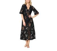 Goldenpoint Donna Copricostume Estivo Filet - Abito Lungo a Maniche Corte in Pizzo Sangallo Tinta Unita Taglia S Colore Nero