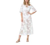 Goldenpoint Donna Copricostume Estivo Filet - Abito Lungo a Maniche Corte in Pizzo Sangallo Tinta Unita Taglia S Colore Bianco