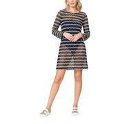 Goldenpoint Donna Copricostume Estivo Micro Paillettes - Abito Corto con Maniche Lunghe e Scollo Tondo in Tessuto a Maglia Raschel Bicolor con Paillettes Taglia S Colore Blu