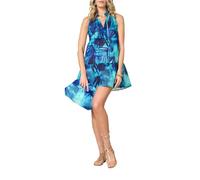 Goldenpoint Donna Copricostume Estivo Oasis - Abito Corto Smanicato con Scollo Rotondo e Coulisse per Chiusura Frontale in Cotone Fantasia Astratta Multicolor Taglia S Colore Blu