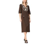 Goldenpoint Donna Copricostume Estivo Tinta Unita - Abito Lungo con Maniche 3/4 e Chiusura a Laccetti con Nappine in Cotone Tinta Unita con Ricamo Etnico a Contrasto Taglia S Colore Marrone