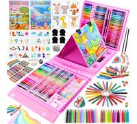 GOLDGE 230 Pezzi Valigetta Colori per Bambini, Kit Disegno Bambini con Tavolo da Disegno Matite Colorate Pastelli a Cera Acquerelli. Regalo Bambina 4 5 6 7 8 9 10 11 12 anni.