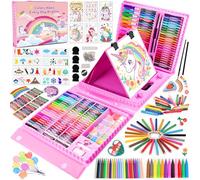GOLDGE 230 Pezzi Valigetta Colori per Bambini, Kit Disegno Bambini con Tavolo da Disegno Matite Colorate Pastelli a Cera Acquerelli. Regalo Bambina 4 5 6 7 8 9 10 11 12 anni (unicorn)