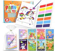 GOLDGE 24 Libri da Colorare Gadget Compleanno Bambini, Mini Libro da Colorare Set con Acquerelli Carta per Pittura Sacchetti Regalo Pennelli, Regalini fine Festa Compleanno 4-8 Anni