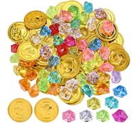 GOLDGE Set di 100 monete d'oro da pirata con 50 monete d'oro per bambini e 50 gemme pirate, perfette per la decorazione di compleanno dei bambini, per il compleanno dei bambini