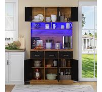 Goldicoo Armadio a buffet con illuminazione a LED e controllo app, 100 x 40 x 180 cm, naturale e nero, MDF, con cassetti, prese e porte USB