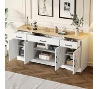 Goldicoo Credenza moderna, bianca, MDF, 160 x 37 x 75 cm, 3 cassetti, 4 ante