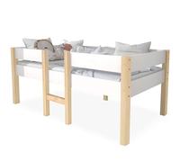 GoldiCoo Lettino 90 x 200 cm, in legno con protezione anticaduta, per bambini, con scaletta