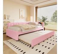 Goldicoo Lettino 90 x 200 cm, in velluto rosa, con letto estraibile, USB e attacco di tipo C, lampada da comodino, senza materasso
