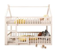 Goldicoo Letto a castello in legno con protezione anticaduta per bambini - Letto a soppalco 140 x 200 cm con scaletta letto a pavimento 140 x 200 cm - Lettino con tetto