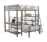 Goldicoo Letto a castello in metallo, 2 bambini, 140 x 200 cm, 90 x 200 cm, letto a soppalco con letti singoli inferiori, scaletta stabile, letto per ragazzi con scrivania e scaffale aperto