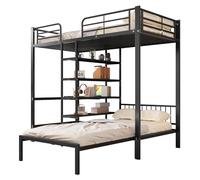 Goldicoo Letto a castello in metallo, 2 bambini, 90 x 200 cm, 90 x 200 cm, letto a soppalco con letti singoli inferiori, scaletta stabile, letto per ragazzi con scrivania e scaffale aperto