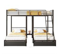 Goldicoo Letto a castello in metallo, 3 bambini, 140 x 200 cm, 90 x 200 cm, 90 x 200 cm, letto a soppalco con due letti singoli inferiori, scaletta stabile, letto per ragazzi