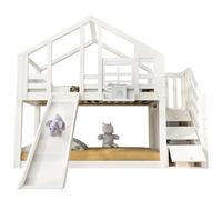 Goldicoo Letto a castello, letto a castello, 2 bambini, 90 x 200 cm, in legno, a forma di casa con scivolo, letto a soppalco con scale