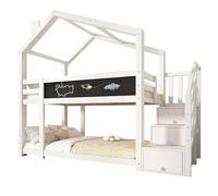 Goldicoo Letto a castello, letto a castello, 2 bambini, 90 x 200 cm, in legno, a forma di casa, letto a soppalco con scale