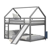 Goldicoo Letto a castello per 2 bambini, 140 x 200 cm, in legno, a forma di casa, con scivolo, letto a soppalco con scaletta