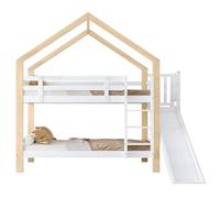 Goldicoo Letto a castello per 2 bambini, 90 x 200 cm, in legno, a forma di casa, con scivolo, letto a soppalco con scaletta