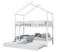 Goldicoo Letto a castello per 2 bambini, 90 x 200 cm, in legno con letto estraibile, a forma di casa con scivolo, letto a soppalco con scaletta