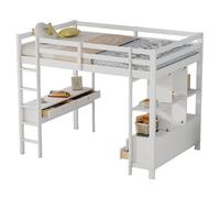 GoldiCoo Letto a soppalco 140x200 in legno per bambini giovani adulti con scrivania, culla con 2 cassetti e scaffale aperto