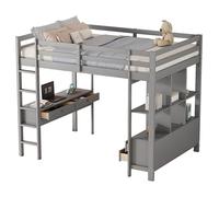 GoldiCoo Letto a soppalco 140x200 in legno per bambini giovani adulti con scrivania, culla con 3 cassetti e scaffale aperto